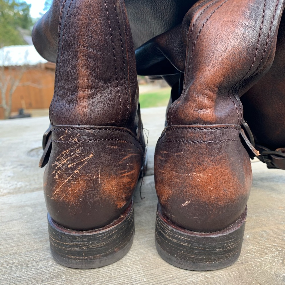 Frye slouchy brown distressed leather pullon boots - Picture 5 of 14